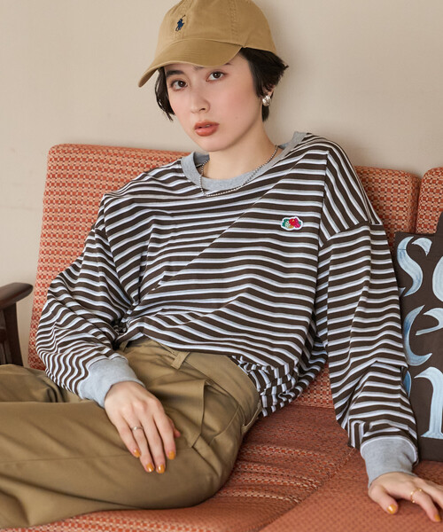 FREAK'S STORE（フリークスストア）の「FRUIT OF THE LOOM×FREAK'S STORE/フルーツオブザルーム 別注 ボーダービッグロンT/マルチボーダーロンT（Tシャツ/カットソー・レディース・ブルー/ワイン/ブラウン・ﾌﾘ-）」の15枚目の写真