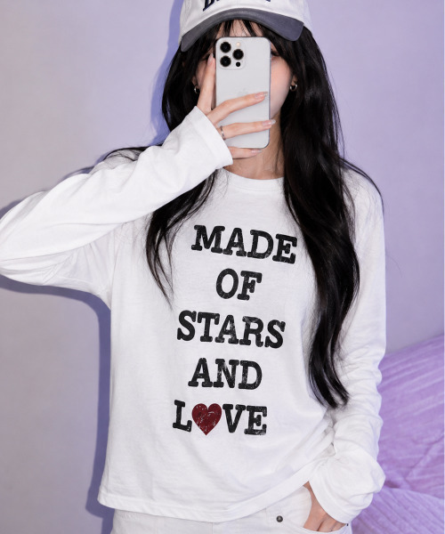 VIVID LADY(ビビッドレディー)の「ヴィンテージロゴプリント ロングスリーブTシャツ(Tシャツ/カットソー・レディース・ホワイト/チャコールグレー/イエロー/ブルー・FREE)」の5枚目の写真