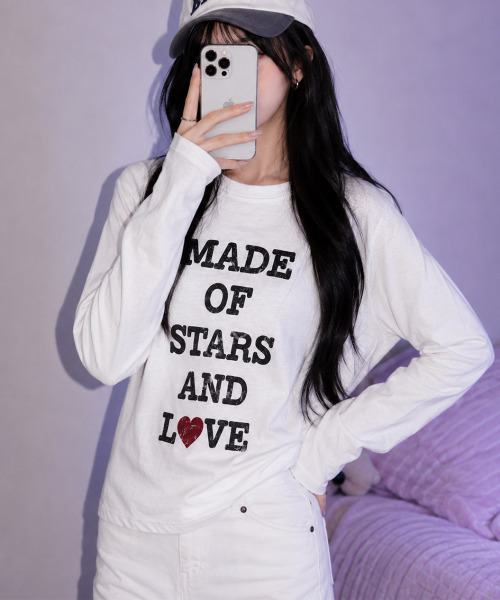 VIVID LADY(ビビッドレディー)の「ヴィンテージロゴプリント ロングスリーブTシャツ(Tシャツ/カットソー・レディース・ホワイト/チャコールグレー/イエロー/ブルー・FREE)」の6枚目の写真
