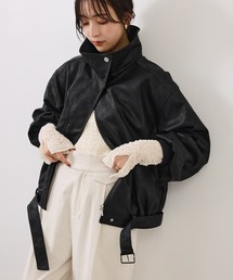 フェイクレザースタンドブルゾン