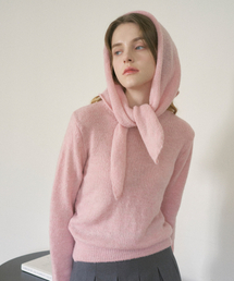 Wool Round Neck knit Muffler Set (Pink)
