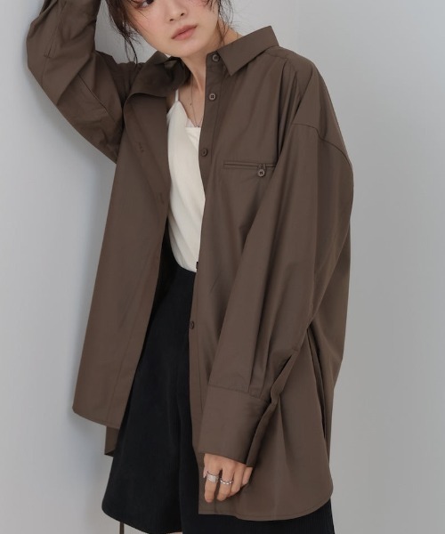 Bab(バブ)の「ロングシャツブラウス(シャツ/ブラウス・レディース・ブラウン/チャコールグレー/オフホワイト・MEDIUM)」の3枚目の写真