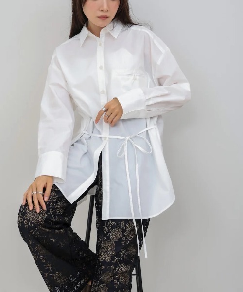 Bab(バブ)の「ロングシャツブラウス(シャツ/ブラウス・レディース・ブラウン/チャコールグレー/オフホワイト・MEDIUM)」の1枚目の写真