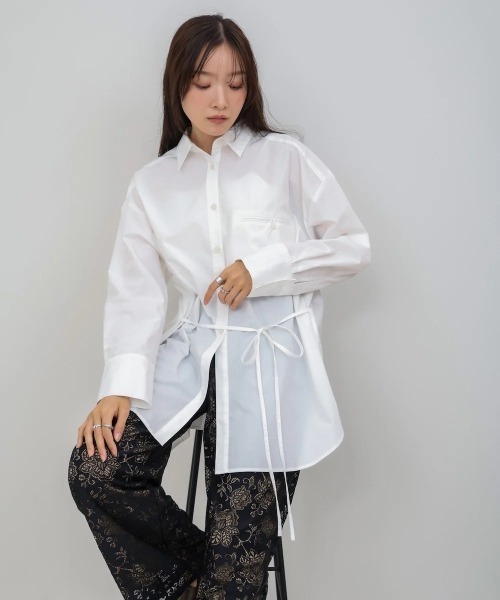 Bab(バブ)の「ロングシャツブラウス(シャツ/ブラウス・レディース・ブラウン/チャコールグレー/オフホワイト・MEDIUM)」の4枚目の写真
