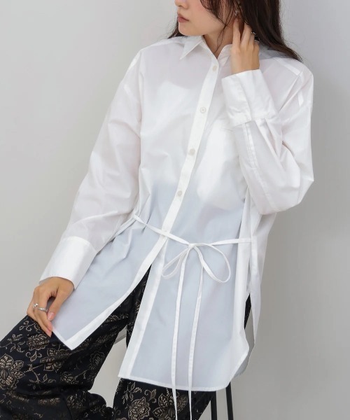 Bab(バブ)の「ロングシャツブラウス(シャツ/ブラウス・レディース・ブラウン/チャコールグレー/オフホワイト・MEDIUM)」の5枚目の写真