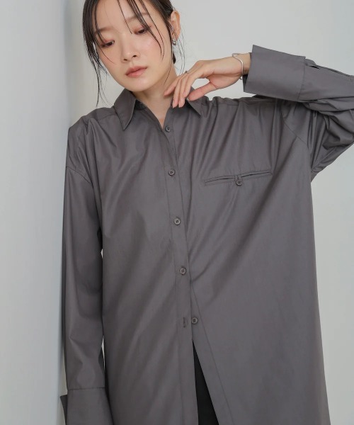 Bab(バブ)の「ロングシャツブラウス(シャツ/ブラウス・レディース・ブラウン/チャコールグレー/オフホワイト・MEDIUM)」の15枚目の写真