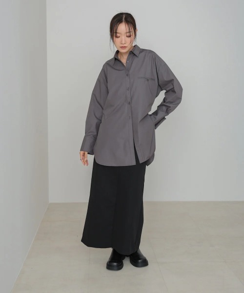 Bab(バブ)の「ロングシャツブラウス(シャツ/ブラウス・レディース・ブラウン/チャコールグレー/オフホワイト・MEDIUM)」の16枚目の写真