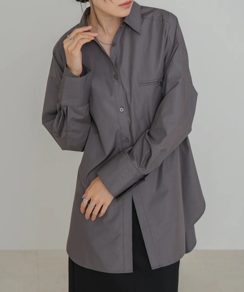 Bab(バブ)の「ロングシャツブラウス(シャツ/ブラウス・レディース・ブラウン/チャコールグレー/オフホワイト・MEDIUM)」の18枚目の写真