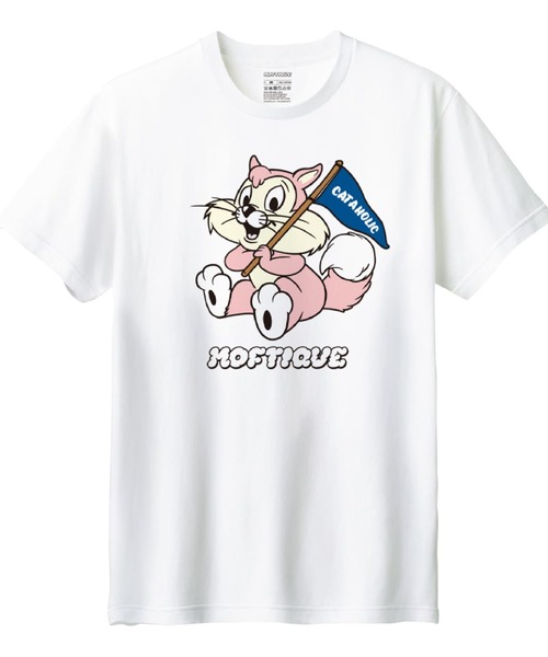 Moftique(モフティック)の「Moftique(モフティック) 半袖Tシャツ レディース アニマル 猫 キャット イラスト ロゴ プリント Tシャツ 半袖 カットソー トップス ユニセックス(Tシャツ/カットソー・レディース・ブラック系2/ブラック系1/ホワイト系2/ホワイト系1・M/L)」の1枚目の写真
