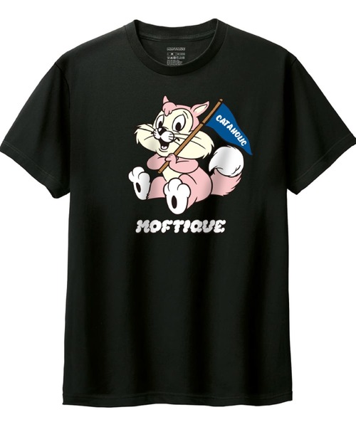 Moftique(モフティック)の「Moftique(モフティック) 半袖Tシャツ レディース アニマル 猫 キャット イラスト ロゴ プリント Tシャツ 半袖 カットソー トップス ユニセックス(Tシャツ/カットソー・レディース・ブラック系2/ブラック系1/ホワイト系2/ホワイト系1・M/L)」の4枚目の写真
