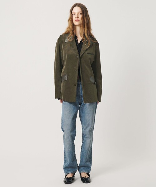 ATTISESSION(アティセッション)の「<ATTISESSION>CORD×レザーライク ジャケット(テーラードジャケット・レディース・オリーブ/ブラック・38/36)」の2枚目の写真