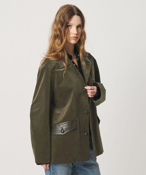 ATTISESSION(アティセッション)の「<ATTISESSION>CORD×レザーライク ジャケット(テーラードジャケット・レディース・オリーブ/ブラック・38/36)」の15枚目の写真