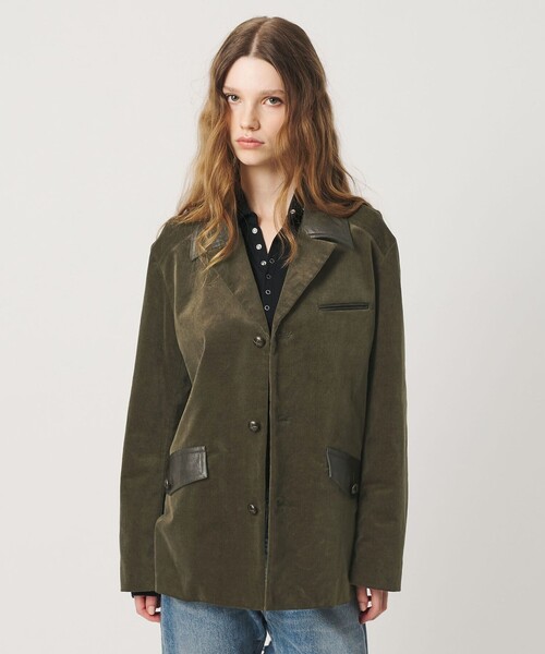 ATTISESSION(アティセッション)の「<ATTISESSION>CORD×レザーライク ジャケット(テーラードジャケット・レディース・オリーブ/ブラック・38/36)」の16枚目の写真
