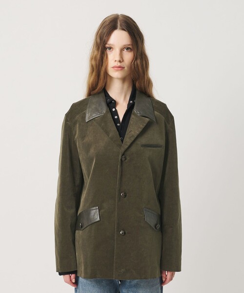ATTISESSION(アティセッション)の「<ATTISESSION>CORD×レザーライク ジャケット(テーラードジャケット・レディース・オリーブ/ブラック・38/36)」の20枚目の写真