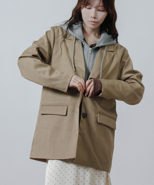 Social GIRL(ソーシャルガール)の「2WAY パーカー レイヤード ジャケット テーラードジャケット(テーラードジャケット・レディース・チャコール/ブラック/ベージュ・M)」の10枚目の写真