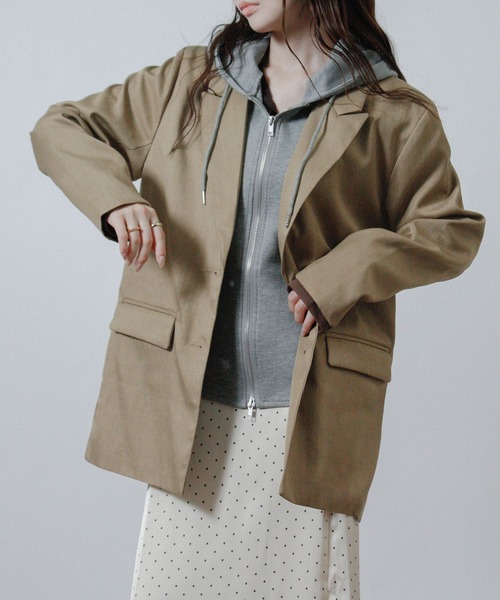 Social GIRL(ソーシャルガール)の「2WAY パーカー レイヤード ジャケット テーラードジャケット(テーラードジャケット・レディース・チャコール/ブラック/ベージュ・M)」の13枚目の写真
