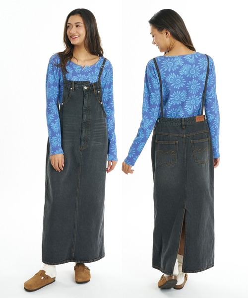 BILLABONG(ビラボン)の「BILLABONG ウィメンズ DENIM JUMPER SKIRT スカート 【2026年秋冬モデル】/ ビラボンロングデニムジャンスカ(ジャンパースカート))(スカート・レディース・ブラック/ブルー/インディゴブルー・MEDIUM/SMALL)」の1枚目の写真