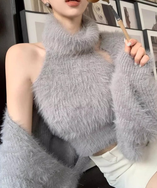 deux amour(ドゥーザムール)の「シャギーヤーンハイネックノースリ短丈トップス+ボレロ(その他トップス・レディース・ホワイト/グレー/レッド/ブラック・FREE)」の4枚目の写真