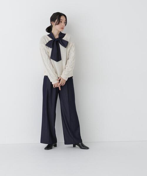 NATURAL BEAUTY BASIC（ナチュラルビューティーベーシック）の「袖ケーブルニット（ニット/セーター・レディース・ベージュ/ライトグリーン/ブラウン・FREE）」の5枚目の写真
