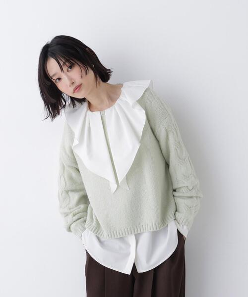 NATURAL BEAUTY BASIC（ナチュラルビューティーベーシック）の「袖ケーブルニット（ニット/セーター・レディース・ベージュ/ライトグリーン/ブラウン・FREE）」の21枚目の写真