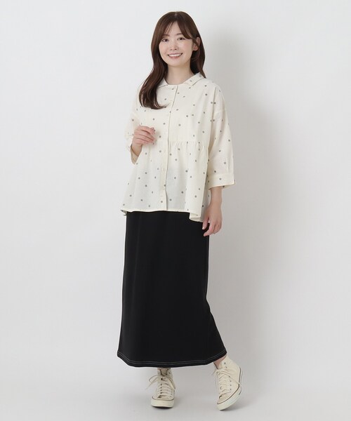 one'sterrace(ワンズテラス)の「裏毛カットソー 配色ステッチロングスカート(スカート・レディース・ブラウン系8/ブラック系8・02)」の16枚目の写真