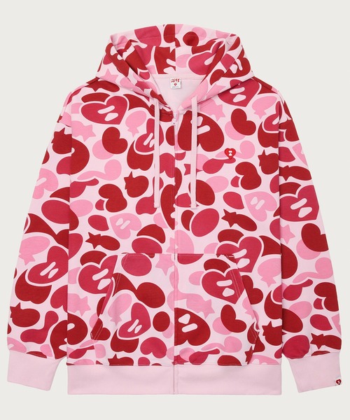 激レアL！A BATHING APE アイコン柄プルオーバーパーカー赤　BAPE APEE CAMO HEART BADGE KNIT ZIP HOODIE #2（パーカー）｜APEE BY A