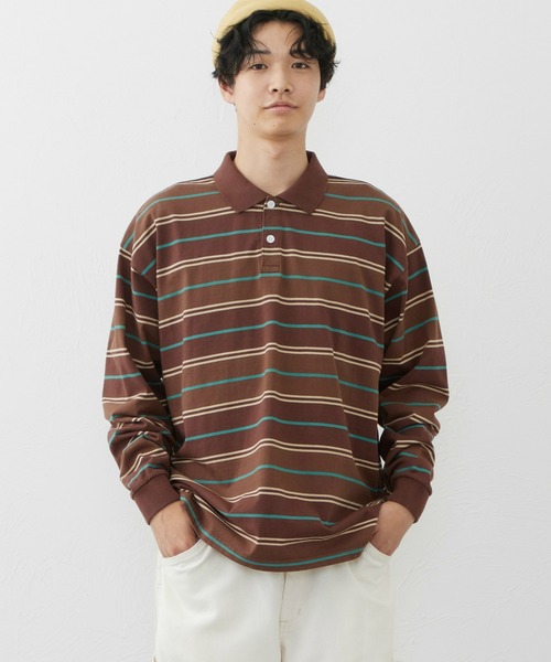 EDWIN(エドウィン)の「長袖バギーボーダーポロシャツ(ポロシャツ・メンズ・ブラウン/ネイビー/ベージュ・MEDIUM/LARGE/X-LARGE)」の2枚目の写真