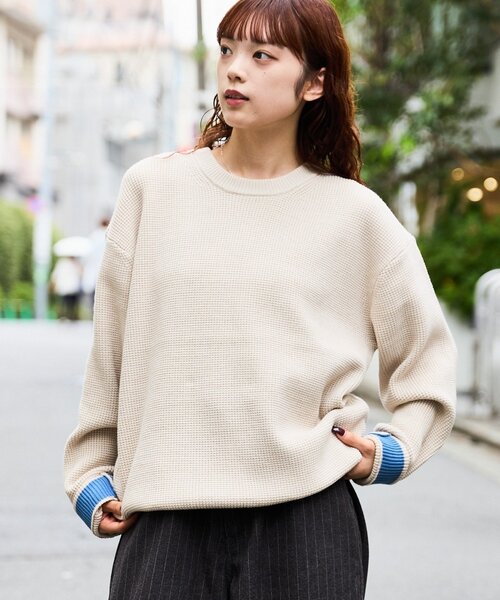 CIAOPANIC TYPY(チャオパニックティピー)の「【ヨレにくく、お手入れ簡単】【UNISEX】キープシェイプワッフルニットプルオーバー(ニット/セーター・メンズ・チャコールグレー/ライトグレー/ネイビー/オレンジ/ブルー/グリーン/マスタード/ホワイト系その他・SMALL/MEDIUM/LARGE/X-LARGE)」の1枚目の写真