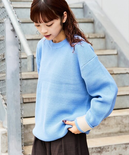 CIAOPANIC TYPY(チャオパニックティピー)の「【ヨレにくく、お手入れ簡単】【UNISEX】キープシェイプワッフルニットプルオーバー(ニット/セーター・メンズ・チャコールグレー/ライトグレー/ネイビー/オレンジ/ブルー/グリーン/マスタード/ホワイト系その他・SMALL/MEDIUM/LARGE/X-LARGE)」の6枚目の写真