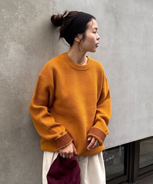 CIAOPANIC TYPY(チャオパニックティピー)の「【ヨレにくく、お手入れ簡単】【UNISEX】キープシェイプワッフルニットプルオーバー(ニット/セーター・メンズ・チャコールグレー/ライトグレー/ネイビー/オレンジ/ブルー/グリーン/マスタード/ホワイト系その他・SMALL/MEDIUM/LARGE/X-LARGE)」の11枚目の写真