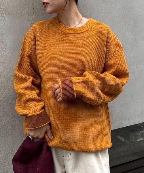 CIAOPANIC TYPY(チャオパニックティピー)の「【ヨレにくく、お手入れ簡単】【UNISEX】キープシェイプワッフルニットプルオーバー(ニット/セーター・メンズ・チャコールグレー/ライトグレー/ネイビー/オレンジ/ブルー/グリーン/マスタード/ホワイト系その他・SMALL/MEDIUM/LARGE/X-LARGE)」の12枚目の写真