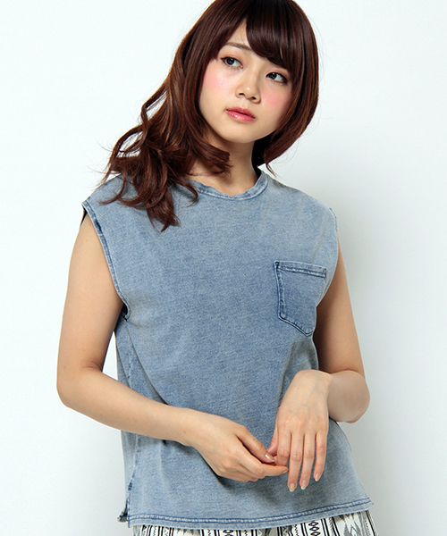 VENCEEXCHANGE(ヴァンスエクスチェンジ)の「インディゴケミカルノースリTシャツ(Tシャツ/カットソー・レディース・ブルー・MEDIUM)」の1枚目の写真