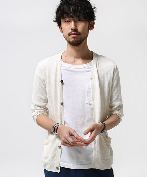 NANO universe（ナノユニバース）の「リネンニットカーディガン 7/S（カーディガン/ボレロ・メンズ・ネイビー/ホワイト/カーキ/グレー/ブラック・SMALL/LARGE/X-LARGE/MEDIUM）」の2枚目の写真