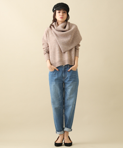 MYSELF ABAHOUSE（マイセルフアバハウス）の「スヌード付きVネックニット（ニット/セーター・レディース・ベージュ/テラコッタ/ネイビー・FREE）」の13枚目の写真