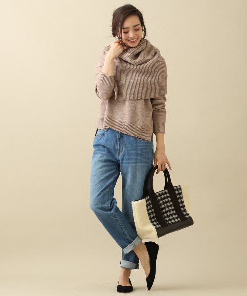 MYSELF ABAHOUSE（マイセルフアバハウス）の「スヌード付きVネックニット（ニット/セーター・レディース・ベージュ/テラコッタ/ネイビー・FREE）」の14枚目の写真