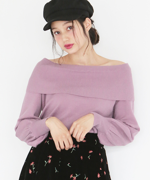 one after another NICE CLAUP（ワンアフターアナザーナイスクラップ）の「オフショルニット（ニット/セーター・レディース・ピンク/レッド/アイボリー/ブラック/サックスブルー・FREE）」の5枚目の写真