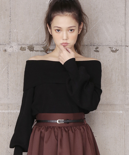 one after another NICE CLAUP（ワンアフターアナザーナイスクラップ）の「オフショルニット（ニット/セーター・レディース・ピンク/レッド/アイボリー/ブラック/サックスブルー・FREE）」の3枚目の写真