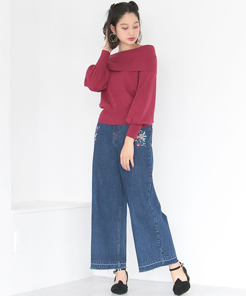 one after another NICE CLAUP（ワンアフターアナザーナイスクラップ）の「オフショルニット（ニット/セーター・レディース・ピンク/レッド/アイボリー/ブラック/サックスブルー・FREE）」の19枚目の写真