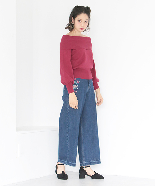 one after another NICE CLAUP（ワンアフターアナザーナイスクラップ）の「オフショルニット（ニット/セーター・レディース・ピンク/レッド/アイボリー/ブラック/サックスブルー・FREE）」の21枚目の写真