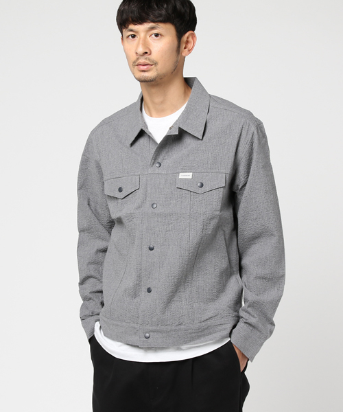 L&HARMONY（エルアンドハーモニー）の「[L&HARMONY / エルアンドハーモニー] シアサッカーGジャン（デニムジャケット・メンズ・グレー/ネイビー・MEDIUM/LARGE）」の3枚目の写真