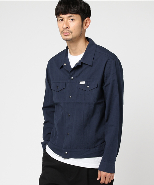 L&HARMONY（エルアンドハーモニー）の「[L&HARMONY / エルアンドハーモニー] シアサッカーGジャン（デニムジャケット・メンズ・グレー/ネイビー・MEDIUM/LARGE）」の4枚目の写真