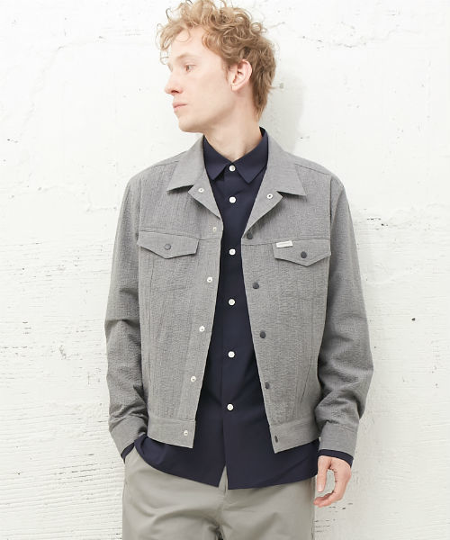 L&HARMONY（エルアンドハーモニー）の「[L&HARMONY / エルアンドハーモニー] シアサッカーGジャン（デニムジャケット・メンズ・グレー/ネイビー・MEDIUM/LARGE）」の5枚目の写真