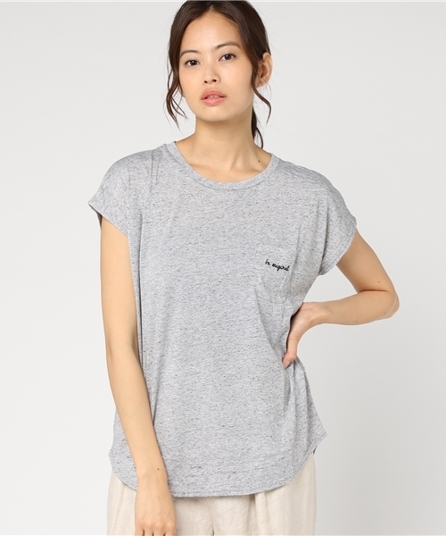 Honeys（ハニーズ）の「ポケット付Ｔシャツ（Tシャツ/カットソー・レディース・イエロー/杢グレー/オフホワイト/ブルー/ブラック/ホワイト×レッド・L/M）」の4枚目の写真