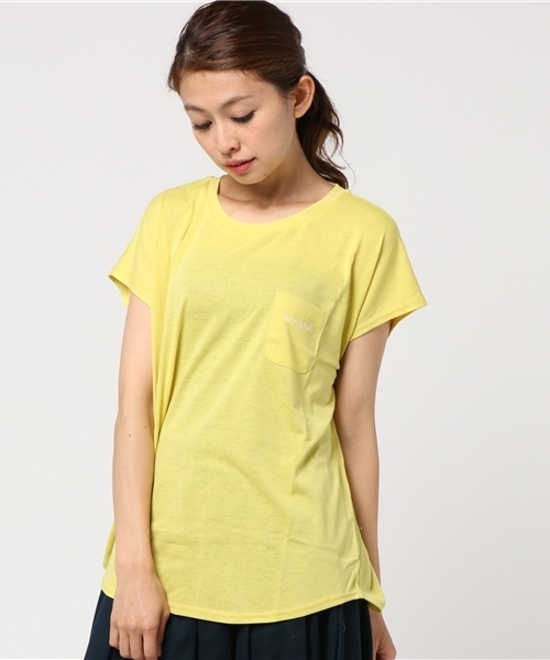 Honeys（ハニーズ）の「ポケット付Ｔシャツ（Tシャツ/カットソー・レディース・イエロー/杢グレー/オフホワイト/ブルー/ブラック/ホワイト×レッド・L/M）」の6枚目の写真