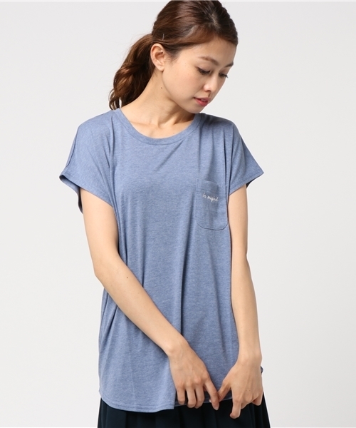 Honeys（ハニーズ）の「ポケット付Ｔシャツ（Tシャツ/カットソー・レディース・イエロー/杢グレー/オフホワイト/ブルー/ブラック/ホワイト×レッド・L/M）」の5枚目の写真