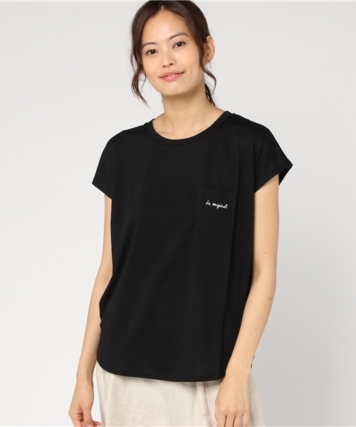 Honeys（ハニーズ）の「ポケット付Ｔシャツ（Tシャツ/カットソー・レディース・イエロー/杢グレー/オフホワイト/ブルー/ブラック/ホワイト×レッド・L/M）」の3枚目の写真