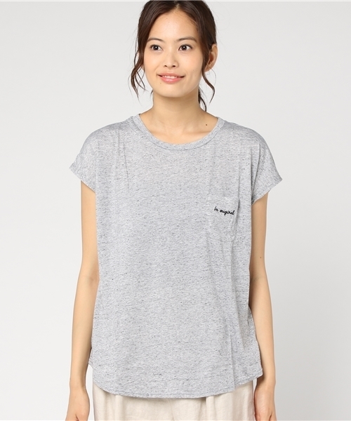 Honeys（ハニーズ）の「ポケット付Ｔシャツ（Tシャツ/カットソー・レディース・イエロー/杢グレー/オフホワイト/ブルー/ブラック/ホワイト×レッド・L/M）」の7枚目の写真