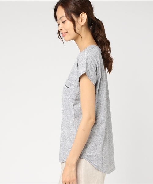 Honeys（ハニーズ）の「ポケット付Ｔシャツ（Tシャツ/カットソー・レディース・イエロー/杢グレー/オフホワイト/ブルー/ブラック/ホワイト×レッド・L/M）」の8枚目の写真