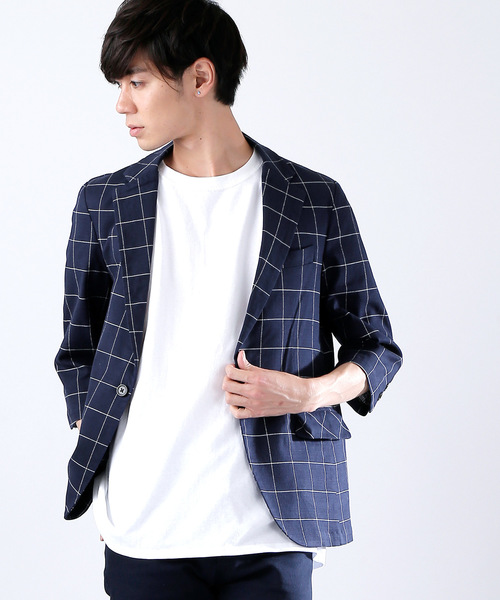 MONO-MART（モノマート）の「綿麻プリペラストレッチテーラードジャケット(3/4スリーブ)（テーラードジャケット・メンズ・ブラック/オリーブ/ホワイト系その他/オフホワイト/グレー/ネイビー/ブルー系その他/ベージュ・L/M）」の8枚目の写真