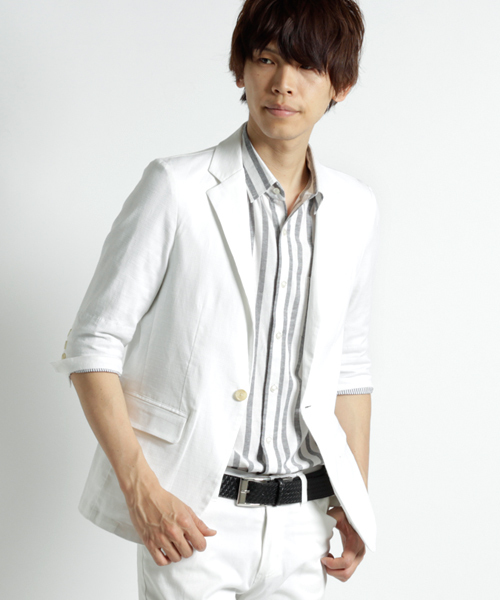 MONO-MART（モノマート）の「綿麻プリペラストレッチテーラードジャケット(3/4スリーブ)（テーラードジャケット・メンズ・ブラック/オリーブ/ホワイト系その他/オフホワイト/グレー/ネイビー/ブルー系その他/ベージュ・L/M）」の2枚目の写真